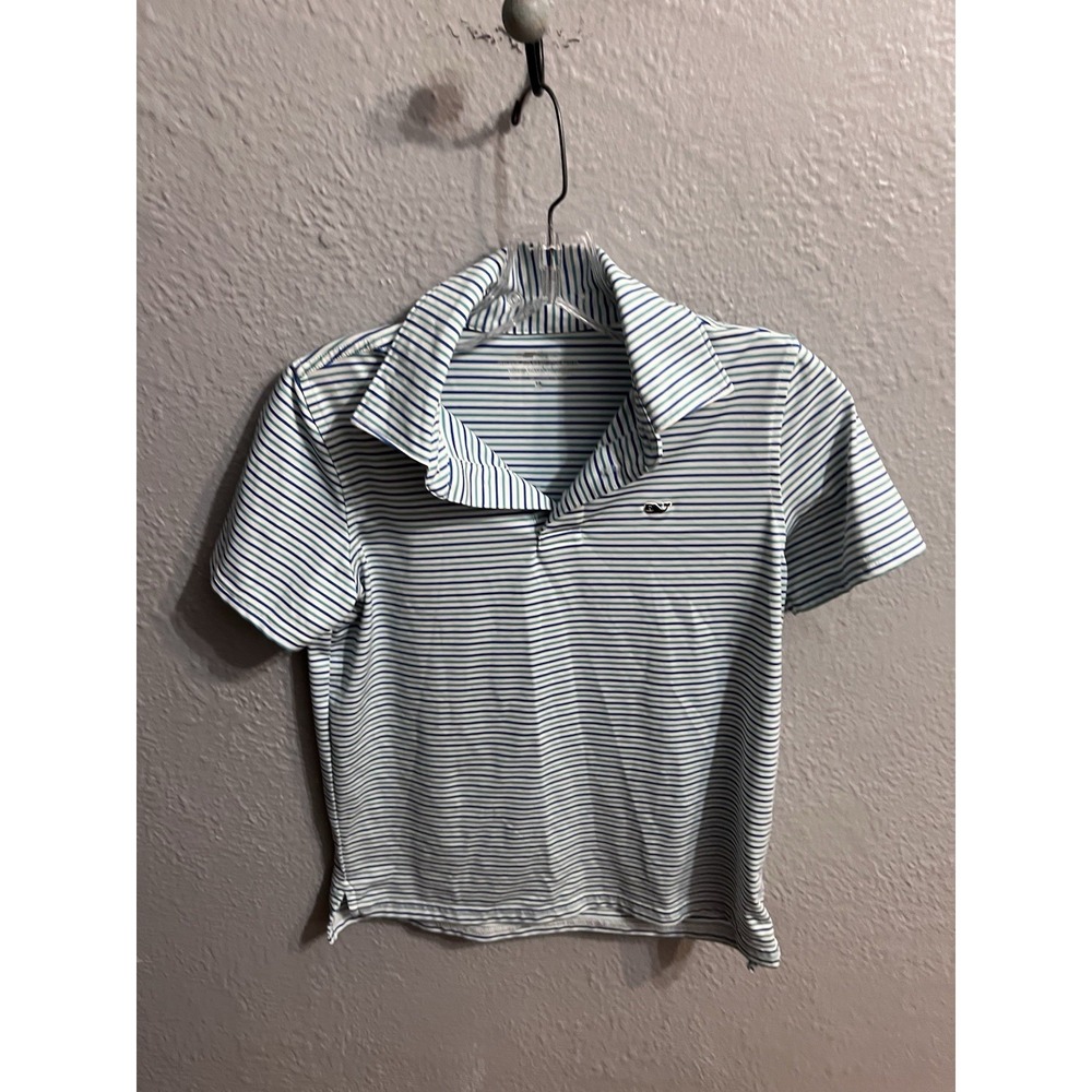 Vineyard Vines Boys Sankaty Performance Polo White/Blue Stripe Medium